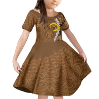 Vanuatu Coconut Crab Family Matching Mermaid Dress and Hawaiian Shirt Ni-Van Tropical Leaves With Sand Drawing Art LT14 Daughter's Dress Brown - Polynesian Pride