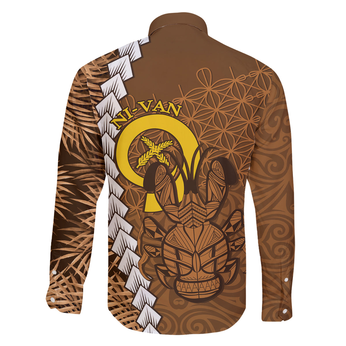 Vanuatu Coconut Crab Family Matching Off Shoulder Short Dress and Hawaiian Shirt Ni-Van Tropical Leaves With Sand Drawing Art