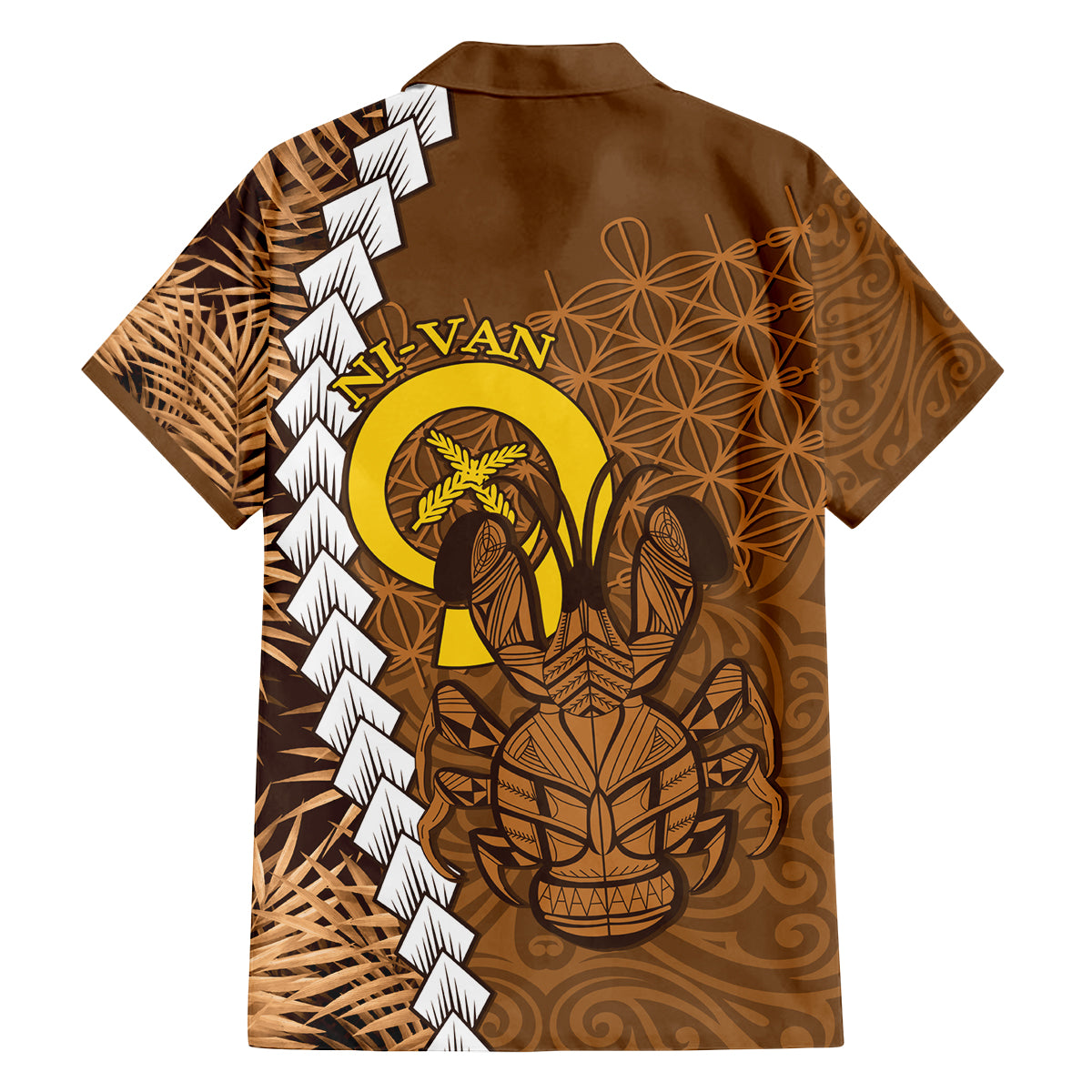 Vanuatu Coconut Crab Family Matching Puletasi and Hawaiian Shirt Ni-Van Tropical Leaves With Sand Drawing Art LT14 - Polynesian Pride