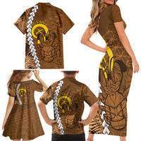 Vanuatu Coconut Crab Family Matching Short Sleeve Bodycon Dress and Hawaiian Shirt Ni-Van Tropical Leaves With Sand Drawing Art LT14 - Polynesian Pride
