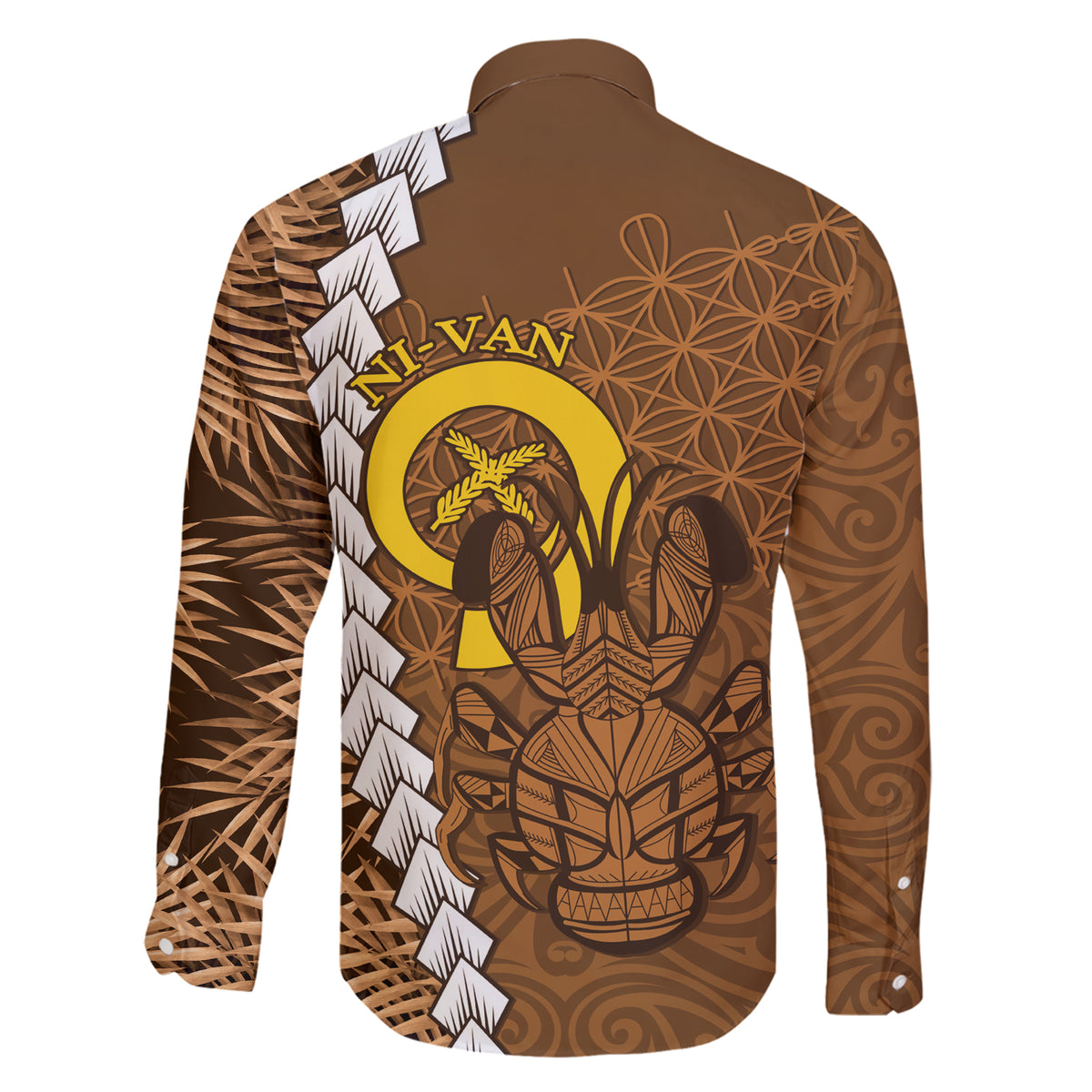 Vanuatu Coconut Crab Family Matching Short Sleeve Bodycon Dress and Hawaiian Shirt Ni-Van Tropical Leaves With Sand Drawing Art LT14 - Polynesian Pride