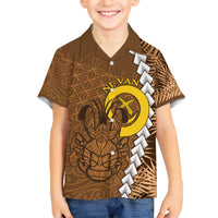 Vanuatu Coconut Crab Family Matching Short Sleeve Bodycon Dress and Hawaiian Shirt Ni-Van Tropical Leaves With Sand Drawing Art LT14 Son's Shirt Brown - Polynesian Pride