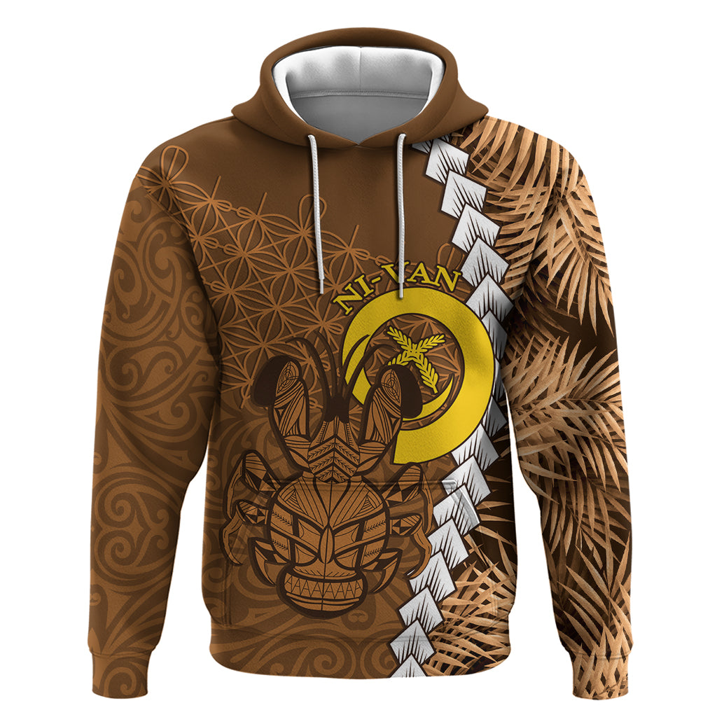 Vanuatu Coconut Crab Hoodie Ni-Van Tropical Leaves With Sand Drawing Art