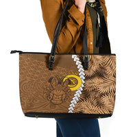 Vanuatu Coconut Crab Leather Tote Bag Ni-Van Tropical Leaves With Sand Drawing Art
