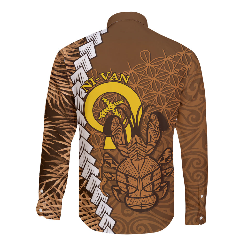Vanuatu Coconut Crab Long Sleeve Button Shirt Ni-Van Tropical Leaves With Sand Drawing Art