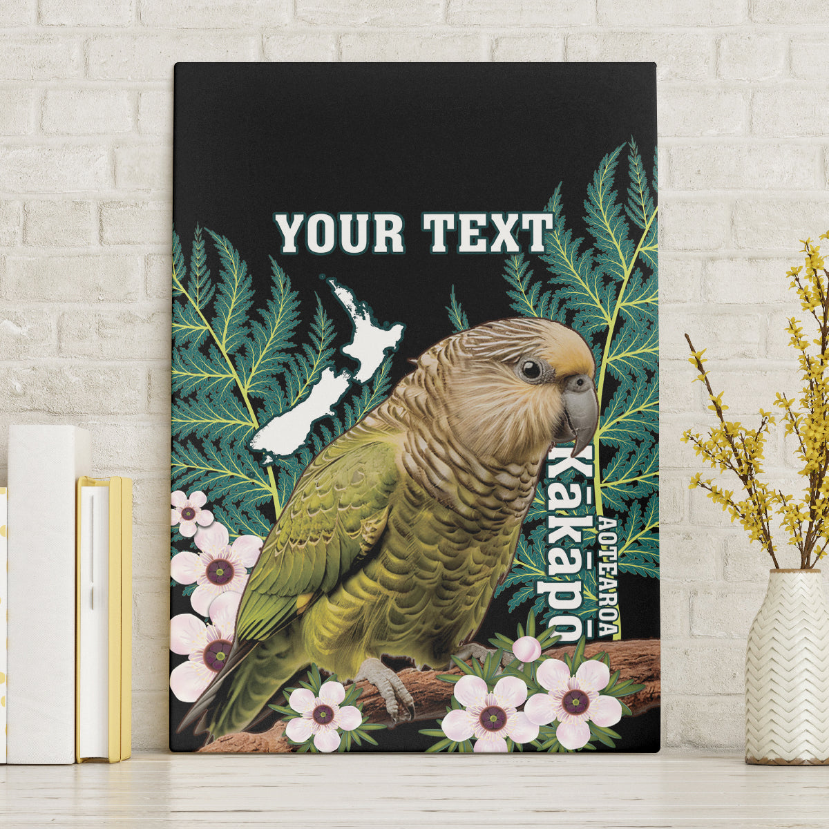 Personalised New Zealand Kakapo Canvas Wall Art Aotearoa Fern With Manuka