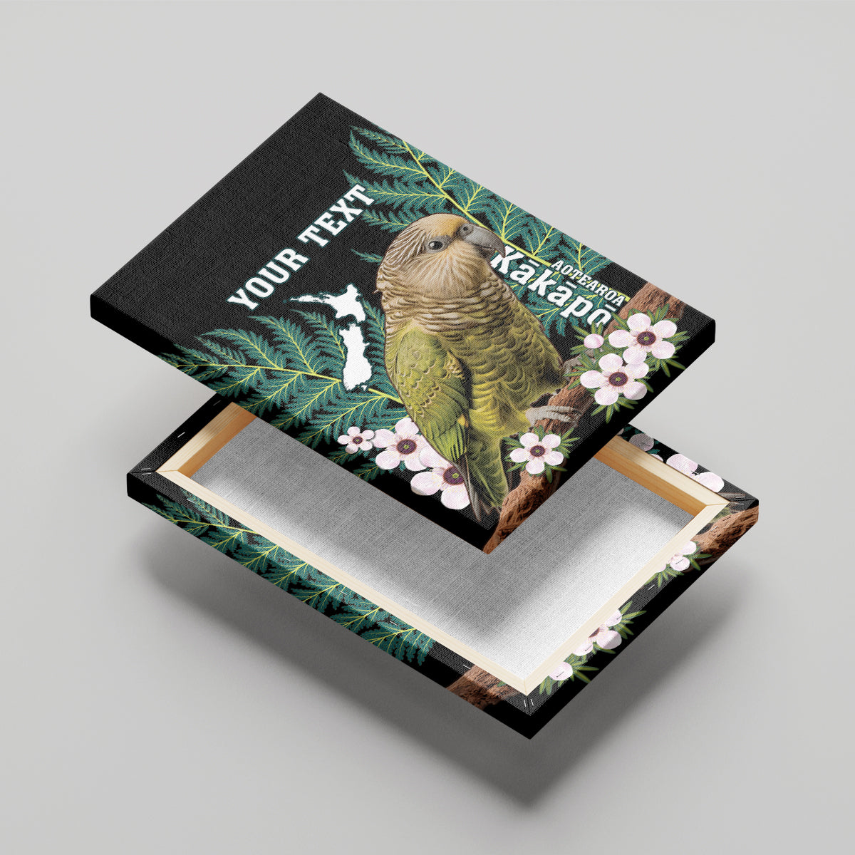 Personalised New Zealand Kakapo Canvas Wall Art Aotearoa Fern With Manuka