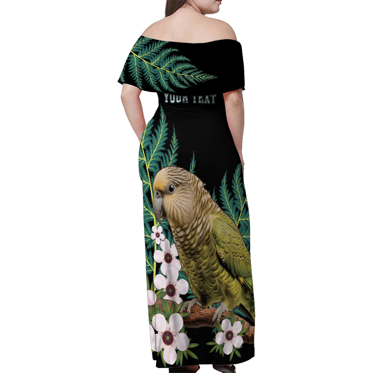 Personalised New Zealand Kakapo Family Matching Off Shoulder Maxi Dress and Hawaiian Shirt Aotearoa Fern With Manuka
