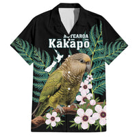 Personalised New Zealand Kakapo Family Matching Puletasi and Hawaiian Shirt Aotearoa Fern With Manuka LT14 Dad's Shirt - Short Sleeve Black - Polynesian Pride