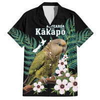 Personalised New Zealand Kakapo Family Matching Short Sleeve Bodycon Dress and Hawaiian Shirt Aotearoa Fern With Manuka LT14 Dad's Shirt - Short Sleeve Black - Polynesian Pride