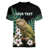 Personalised New Zealand Kakapo Women V-Neck T-Shirt Aotearoa Fern With Manuka