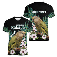 Personalised New Zealand Kakapo Women V-Neck T-Shirt Aotearoa Fern With Manuka