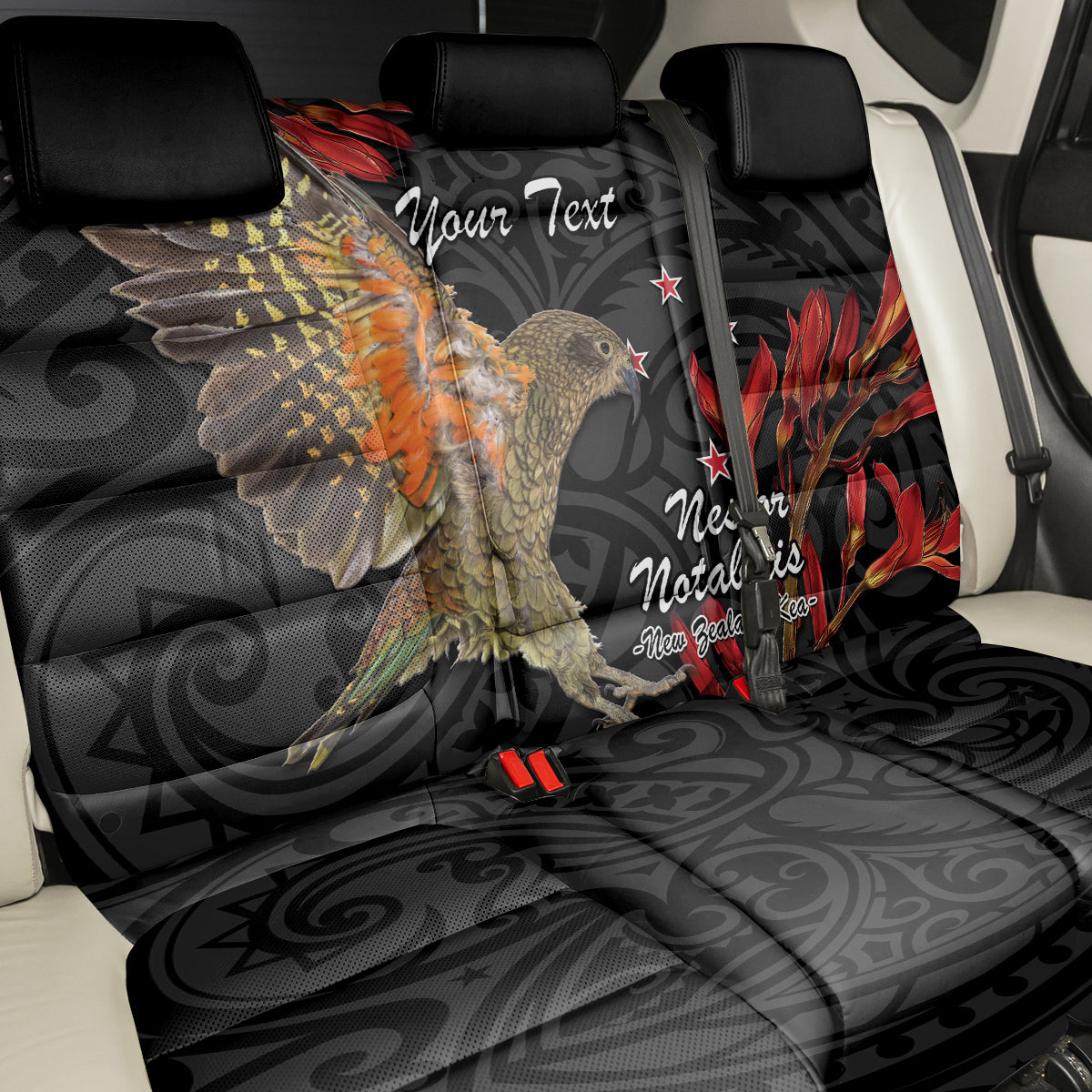 Personalised New Zealand Kea Back Car Seat Cover Nestor Notabilis With Harakeke Maori Pattern