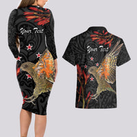 Personalised New Zealand Kea Couples Matching Long Sleeve Bodycon Dress and Hawaiian Shirt Nestor Notabilis With Harakeke Maori Pattern LT14 - Polynesian Pride