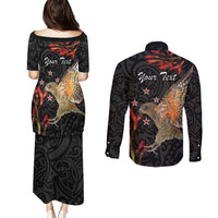 Personalised New Zealand Kea Couples Matching Puletasi and Long Sleeve Button Shirt Nestor Notabilis With Harakeke Maori Pattern