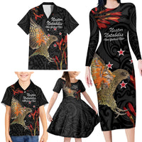 Personalised New Zealand Kea Family Matching Long Sleeve Bodycon Dress and Hawaiian Shirt Nestor Notabilis With Harakeke Maori Pattern LT14 - Polynesian Pride