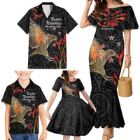 Personalised New Zealand Kea Family Matching Mermaid Dress and Hawaiian Shirt Nestor Notabilis With Harakeke Maori Pattern LT14 - Polynesian Pride