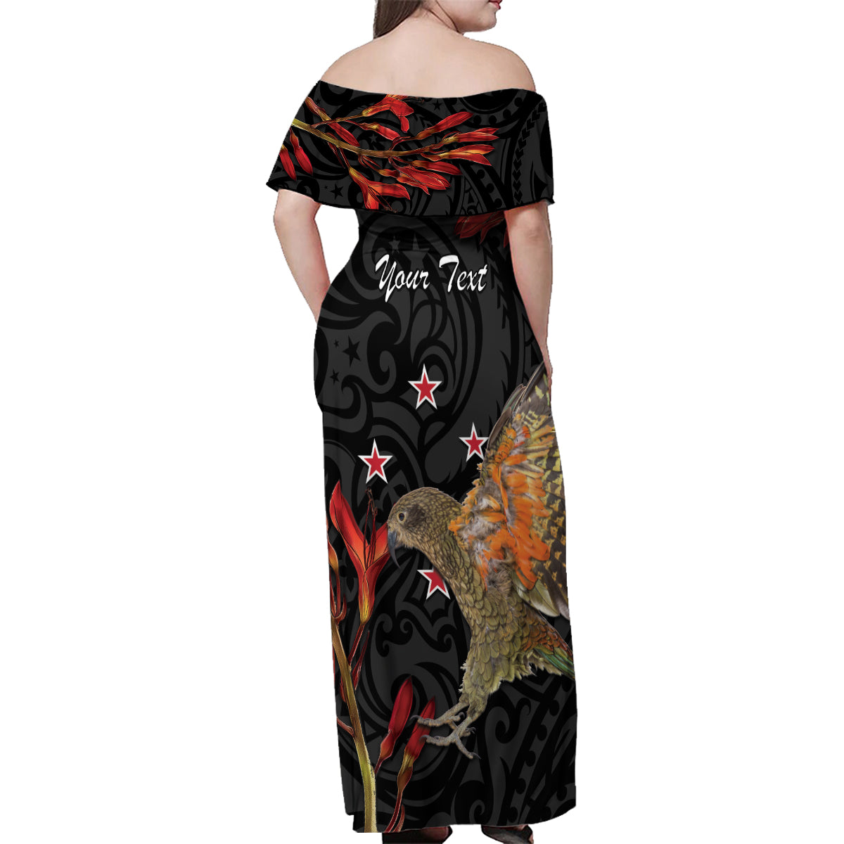 Personalised New Zealand Kea Family Matching Off Shoulder Maxi Dress and Hawaiian Shirt Nestor Notabilis With Harakeke Maori Pattern