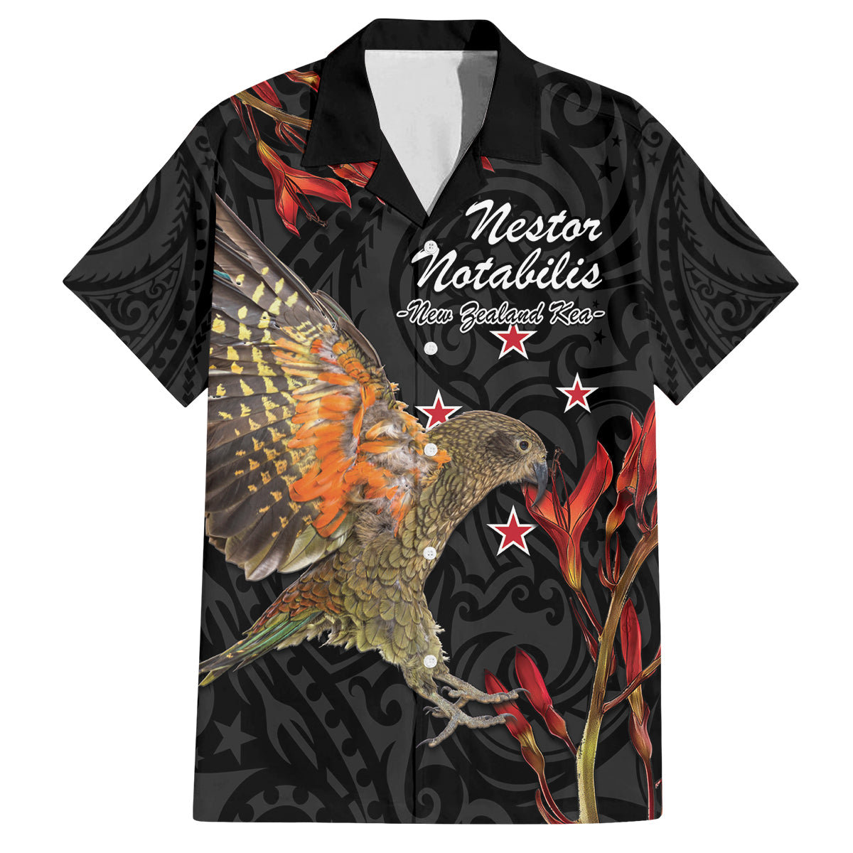Personalised New Zealand Kea Family Matching Off Shoulder Short Dress and Hawaiian Shirt Nestor Notabilis With Harakeke Maori Pattern
