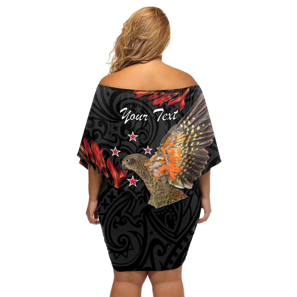 Personalised New Zealand Kea Family Matching Off Shoulder Short Dress and Hawaiian Shirt Nestor Notabilis With Harakeke Maori Pattern