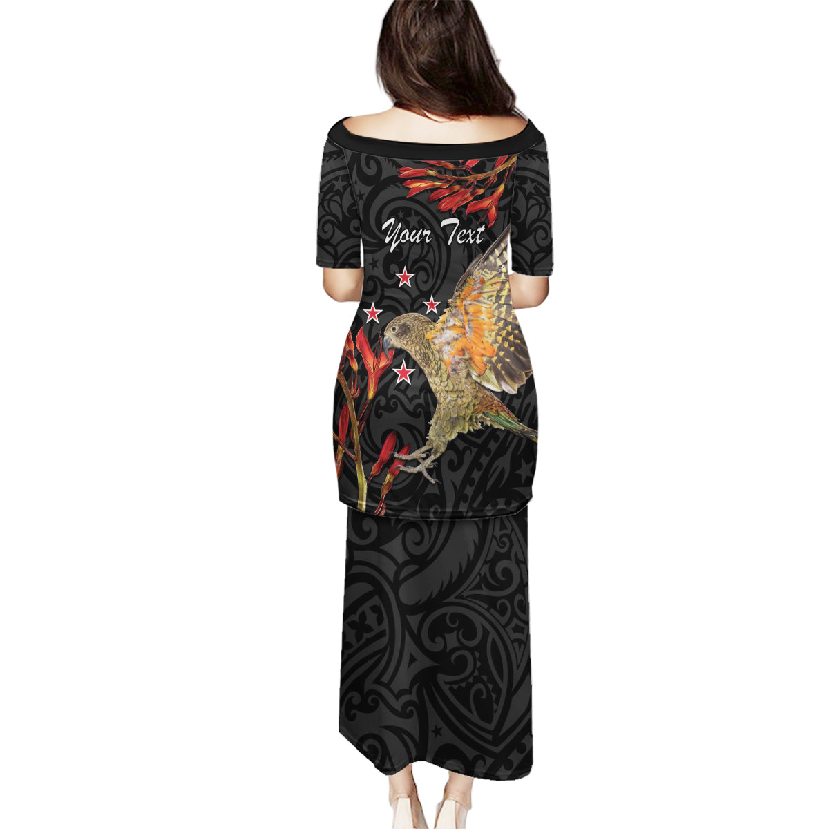 Personalised New Zealand Kea Family Matching Puletasi and Hawaiian Shirt Nestor Notabilis With Harakeke Maori Pattern LT14 - Polynesian Pride