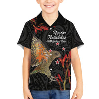 Personalised New Zealand Kea Family Matching Short Sleeve Bodycon Dress and Hawaiian Shirt Nestor Notabilis With Harakeke Maori Pattern LT14 Son's Shirt Black - Polynesian Pride