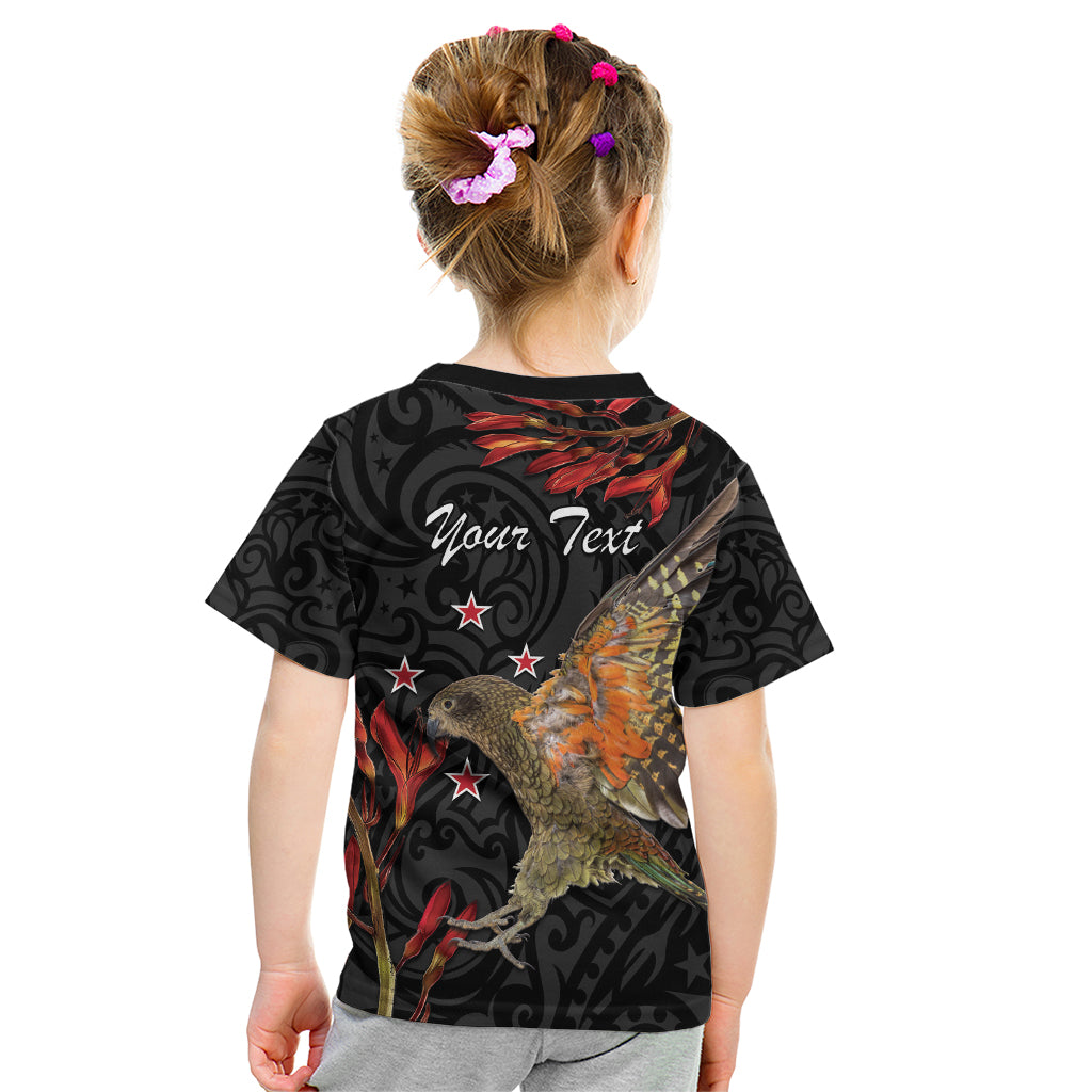 Personalised New Zealand Kea Kid T Shirt Nestor Notabilis With Harakeke Maori Pattern