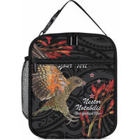 Personalised New Zealand Kea Lunch Bag Nestor Notabilis With Harakeke Maori Pattern LT14 10.2 × 8.3 × 4.3 inch Black - Polynesian Pride