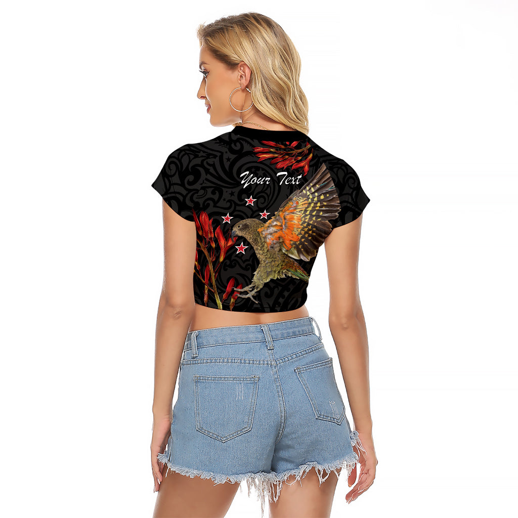 Personalised New Zealand Kea Raglan Cropped T Shirt Nestor Notabilis With Harakeke Maori Pattern