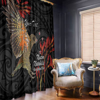Personalised New Zealand Kea Window Curtain Nestor Notabilis With Harakeke Maori Pattern