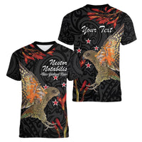 Personalised New Zealand Kea Women V-Neck T-Shirt Nestor Notabilis With Harakeke Maori Pattern