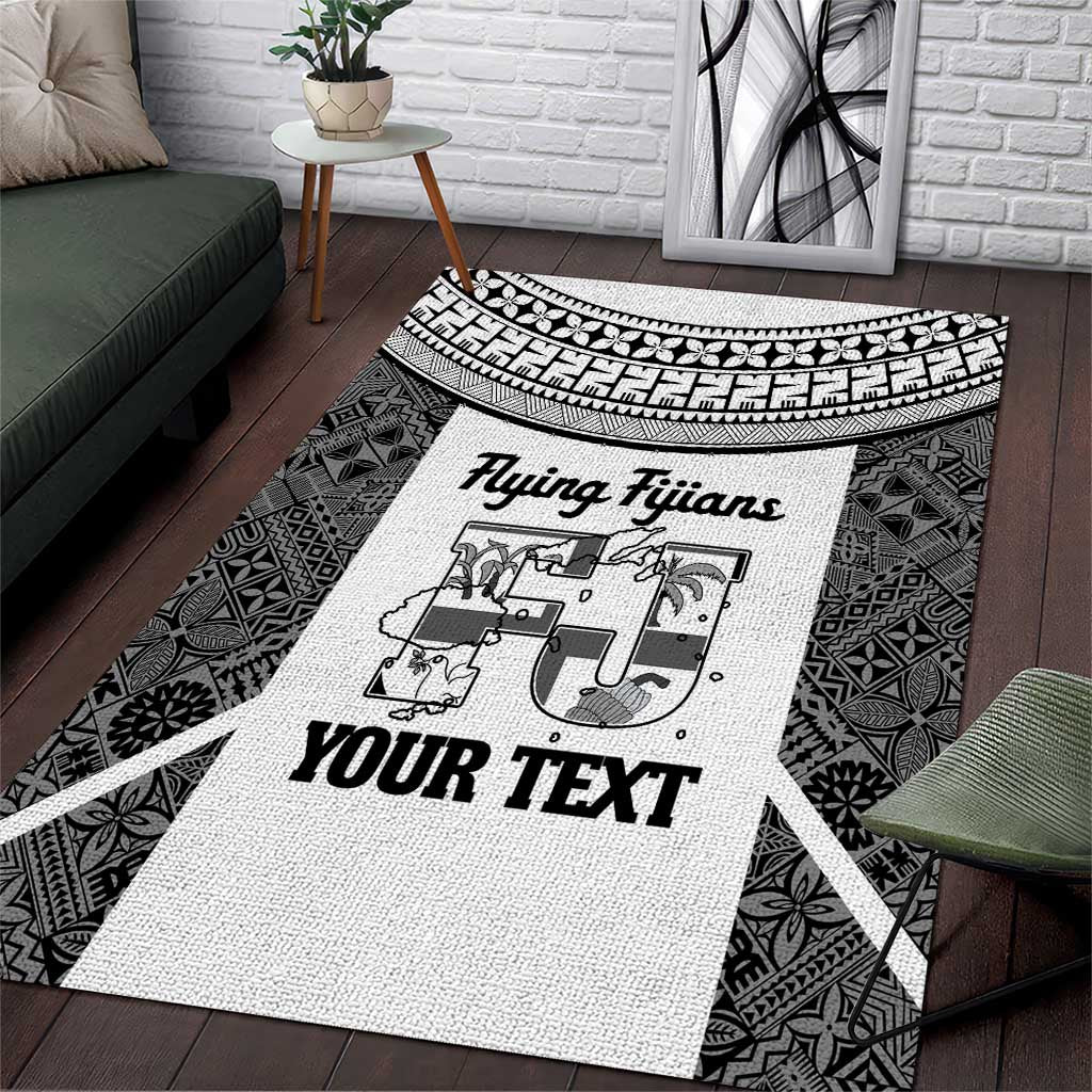 Custom Fiji Tapa Rugby Area Rug Flying Fijian Black And White Version