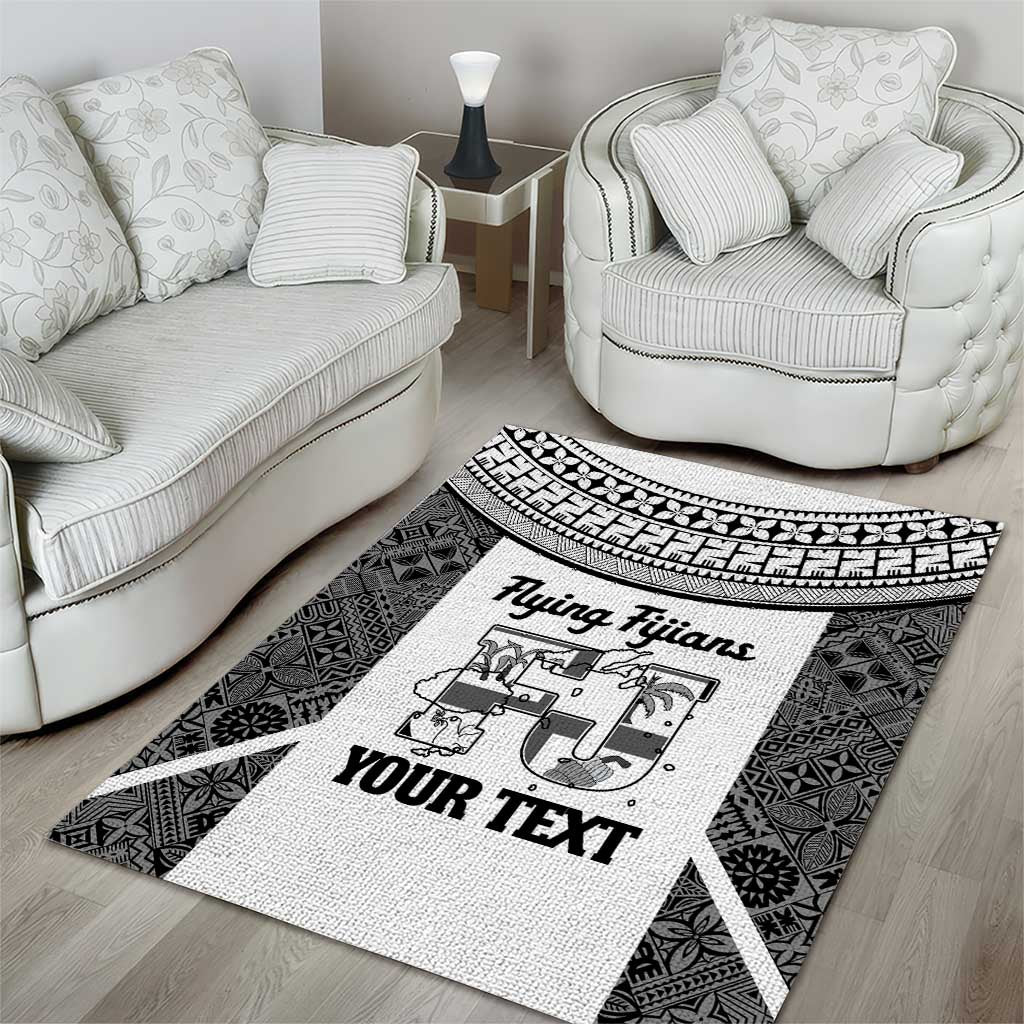 Custom Fiji Tapa Rugby Area Rug Flying Fijian Black And White Version