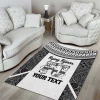 Custom Fiji Tapa Rugby Area Rug Flying Fijian Black And White Version