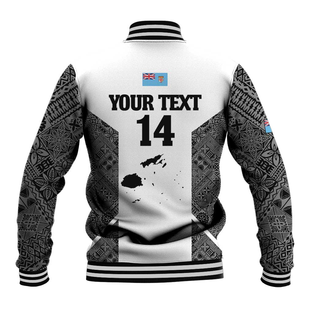 Custom Fiji Tapa Rugby Baseball Jacket Flying Fijian Black And White Version