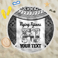 Custom Fiji Tapa Rugby Beach Blanket Flying Fijian Black And White Version