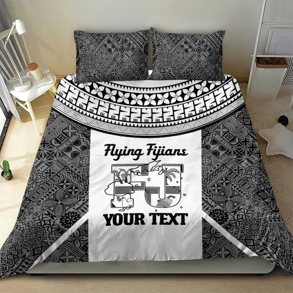 Custom Fiji Tapa Rugby Bedding Set Flying Fijian Black And White Version