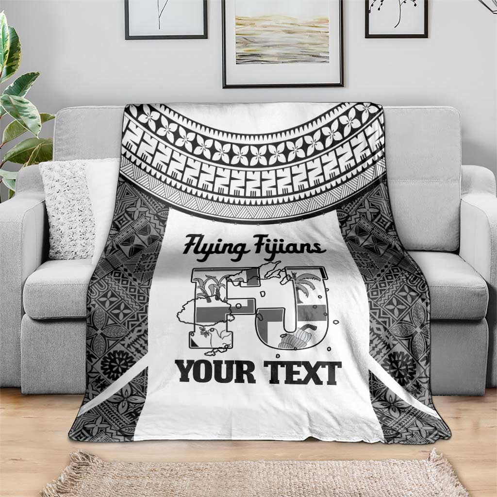 Custom Fiji Tapa Rugby Blanket Flying Fijian Black And White Version