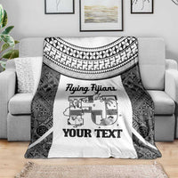 Custom Fiji Tapa Rugby Blanket Flying Fijian Black And White Version