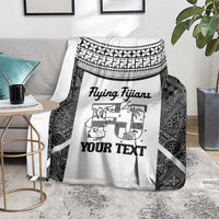 Custom Fiji Tapa Rugby Blanket Flying Fijian Black And White Version