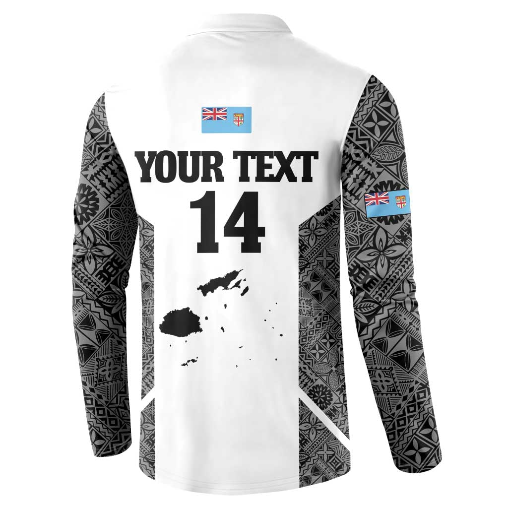 Custom Fiji Tapa Rugby Button Sweatshirt Flying Fijian Black And White Version
