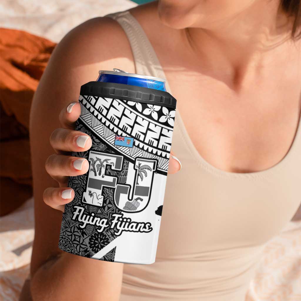 Custom Fiji Tapa Rugby 4 in 1 Can Cooler Tumbler Flying Fijian Black And White Version