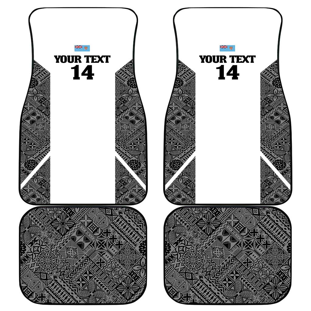 Custom Fiji Tapa Rugby Car Mats Flying Fijian Black And White Version