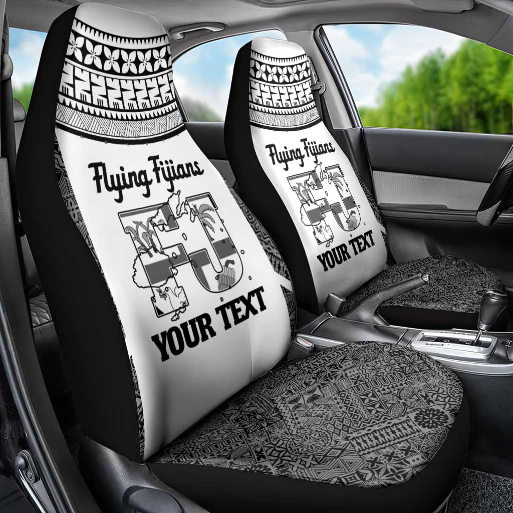 Custom Fiji Tapa Rugby Car Seat Cover Flying Fijian Black And White Version