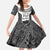 Custom Fiji Tapa Rugby Family Matching Off The Shoulder Long Sleeve Dress and Hawaiian Shirt Flying Fijian Black And White Version