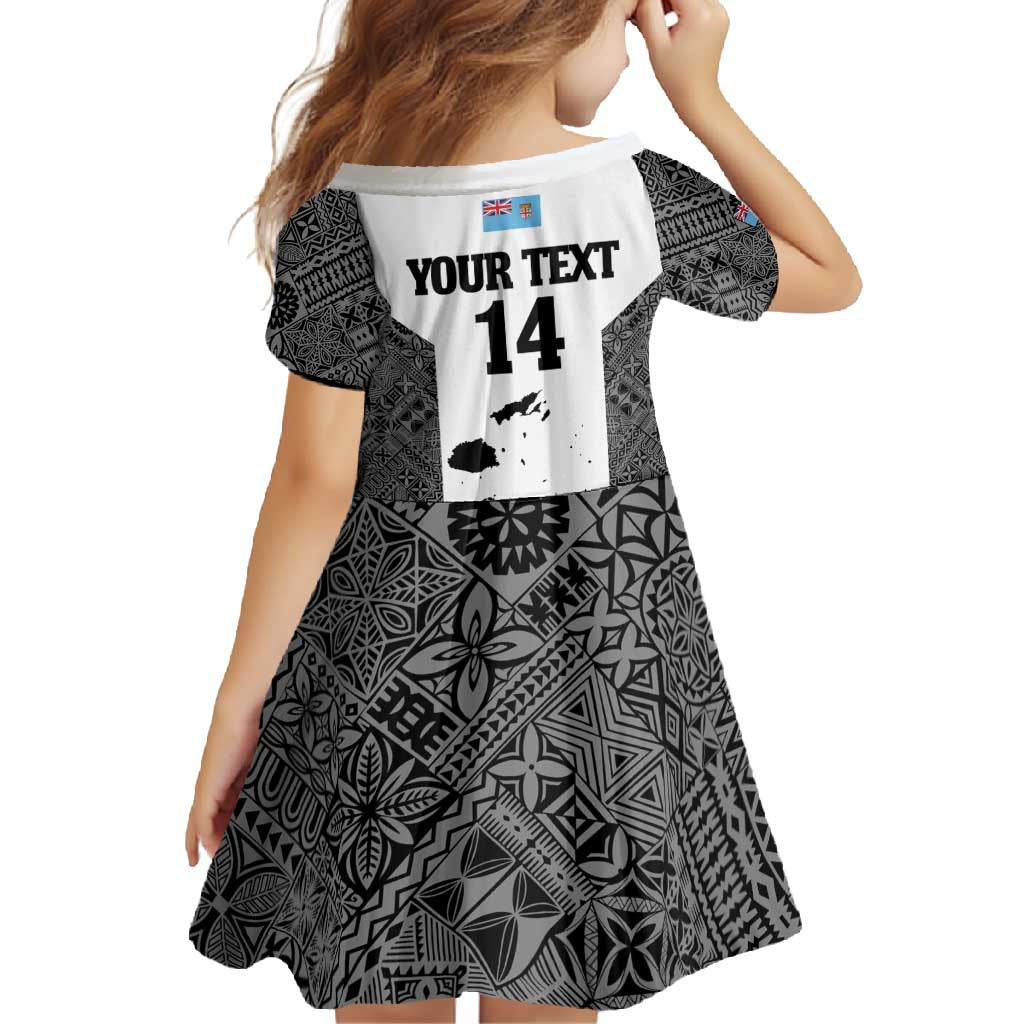 Custom Fiji Tapa Rugby Family Matching Summer Maxi Dress and Hawaiian Shirt Flying Fijian Black And White Version