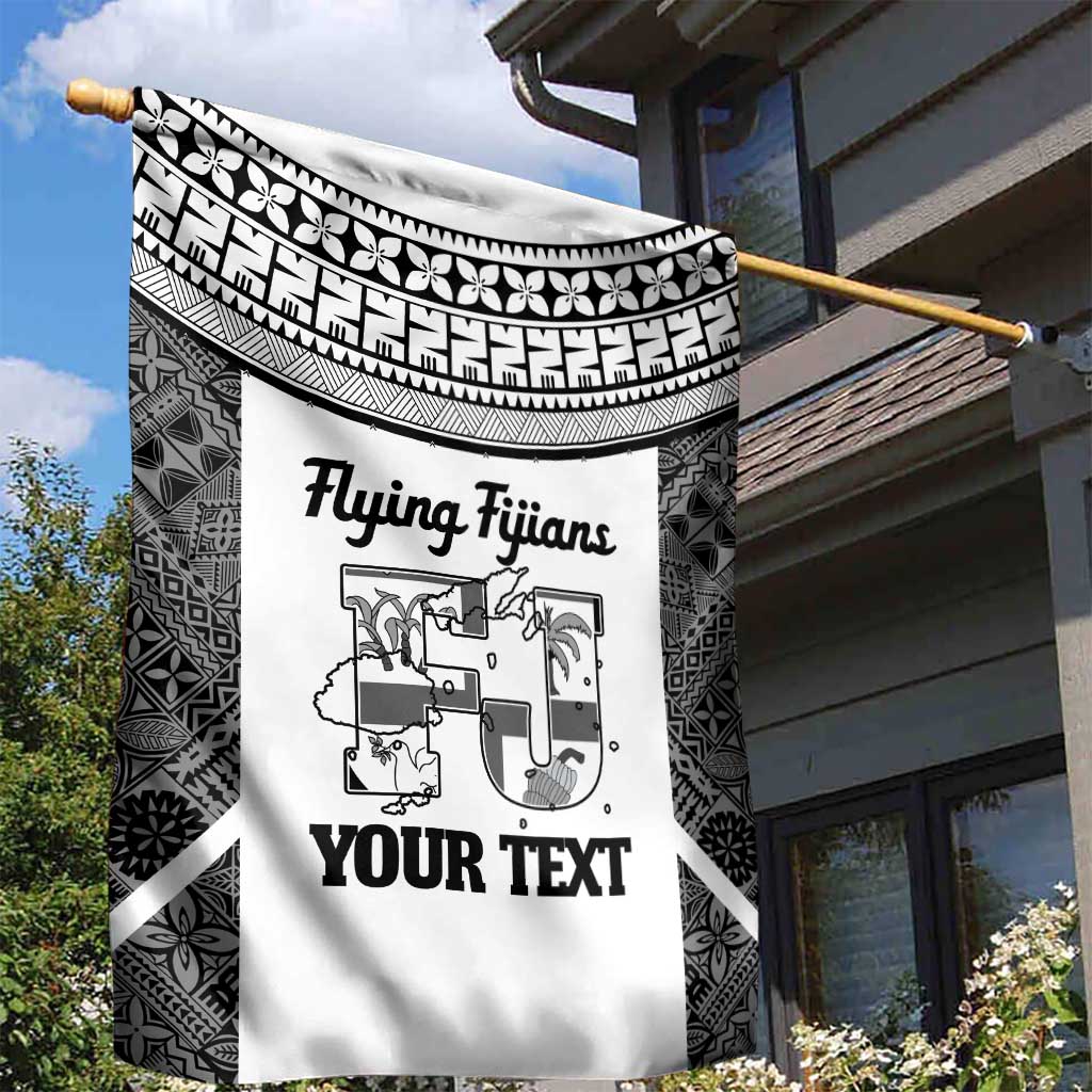 Custom Fiji Tapa Rugby Garden Flag Flying Fijian Black And White Version