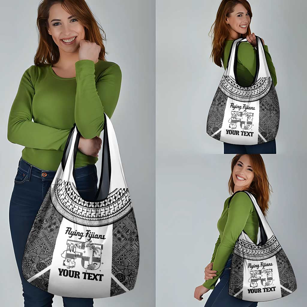 Custom Fiji Tapa Rugby Grocery Bag Flying Fijian Black And White Version