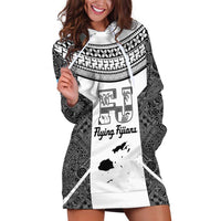 Custom Fiji Tapa Rugby Hoodie Dress Flying Fijian Black And White Version