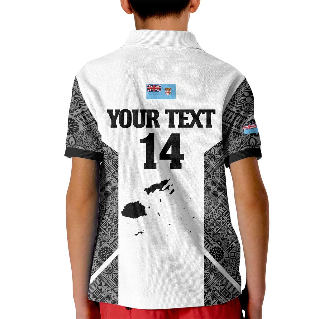 Custom Fiji Tapa Rugby Kid Polo Shirt Flying Fijian Black And White Version